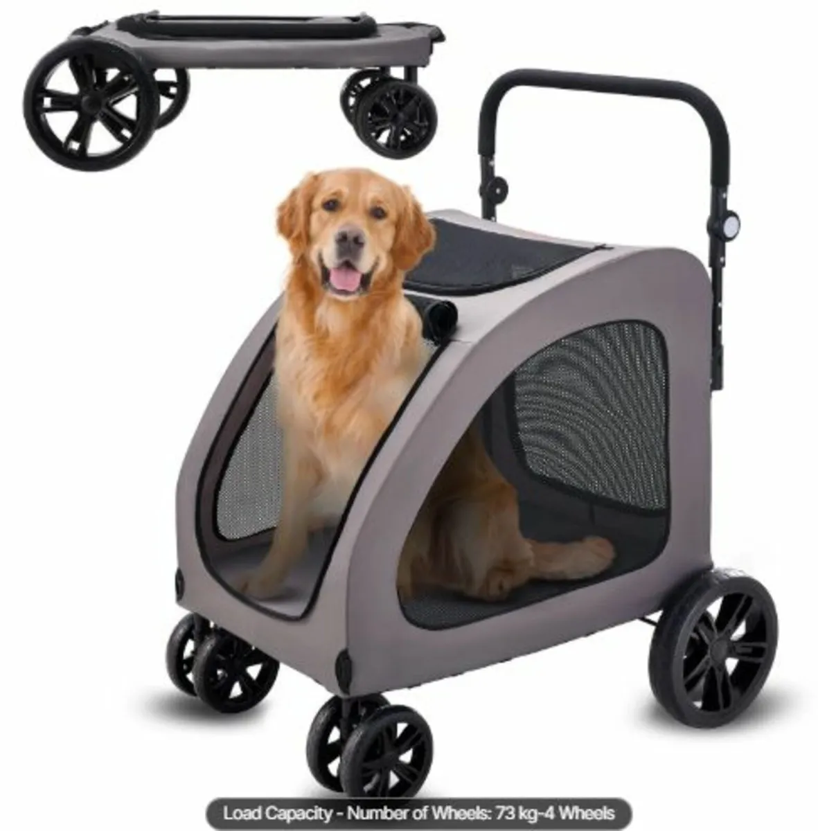 Pet Stroller, 4 Wheels Dog Stroller with Brakes, - Image 1