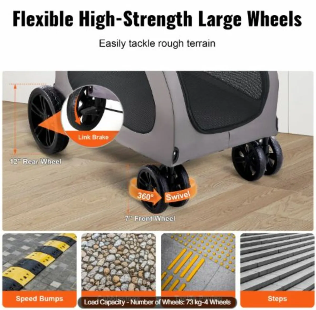 Pet Stroller, 4 Wheels Dog Stroller with Brakes, - Image 2