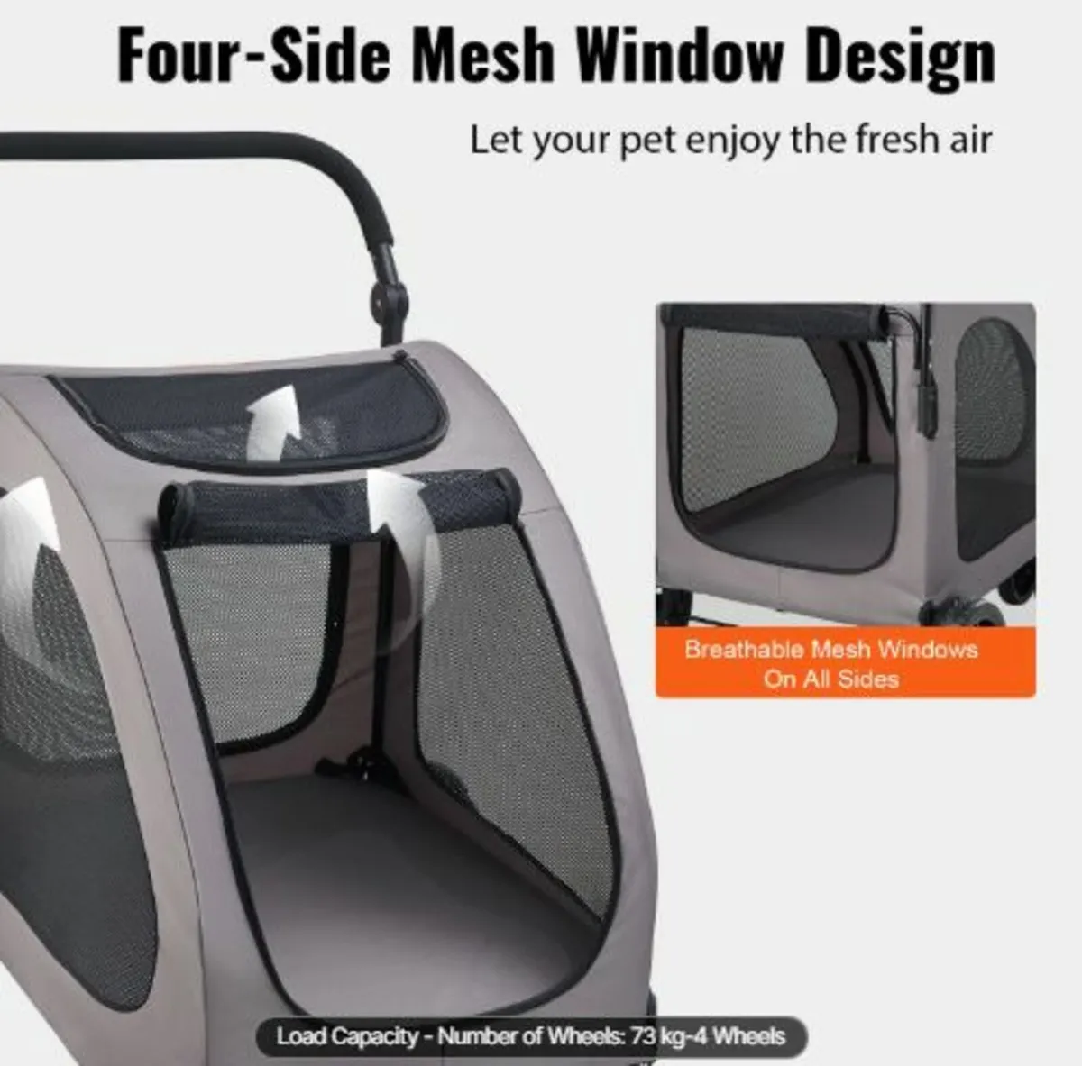 Pet Stroller, 4 Wheels Dog Stroller with Brakes, - Image 4