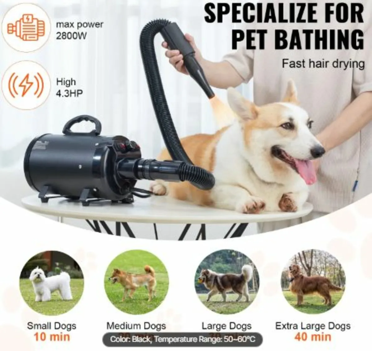Dog Dryer,2000W/2.7HP Dog Blow Dryer,Pet Grooming - Image 3