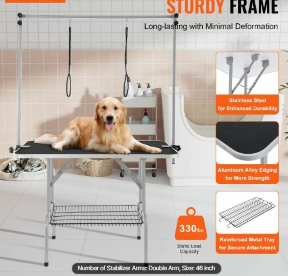 Pet Grooming Table Two Arms with Clamp, 117cm Dog - Image 2