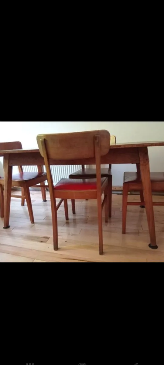 mid century teak and red leather dining set 50s - Image 1