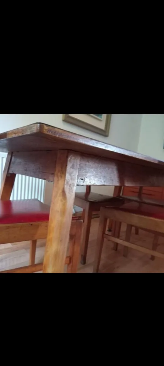 mid century teak and red leather dining set 50s - Image 2