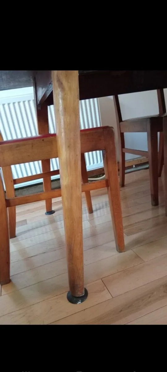 mid century teak and red leather dining set 50s - Image 3