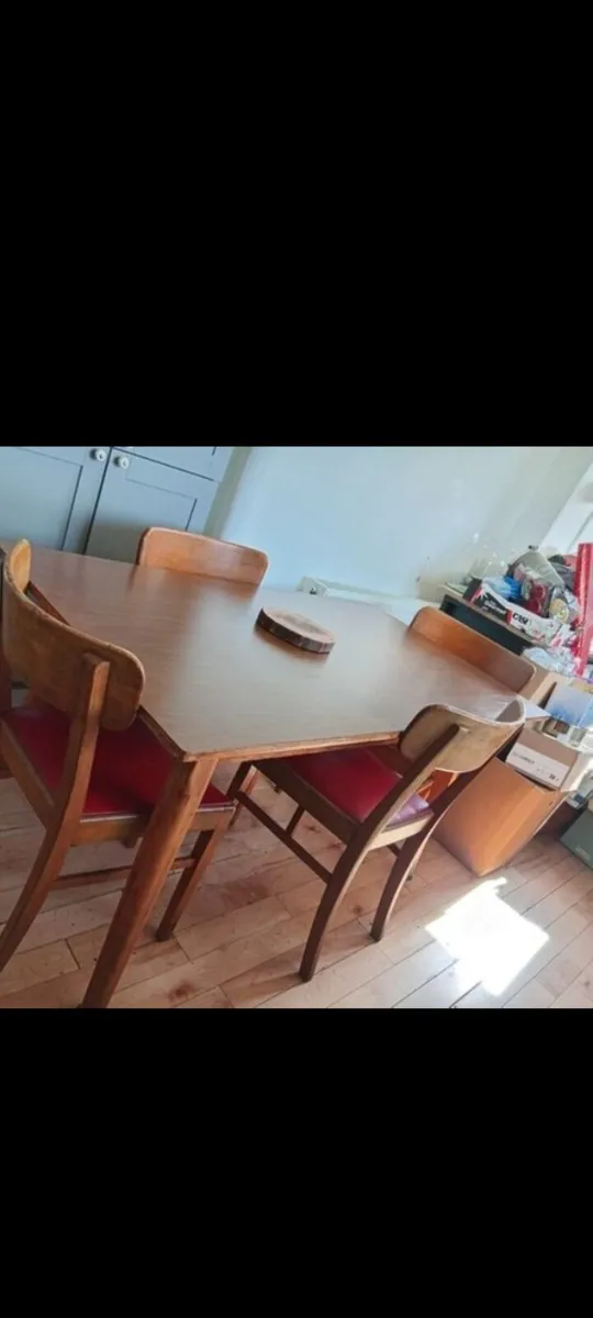 mid century teak and red leather dining set 50s - Image 4