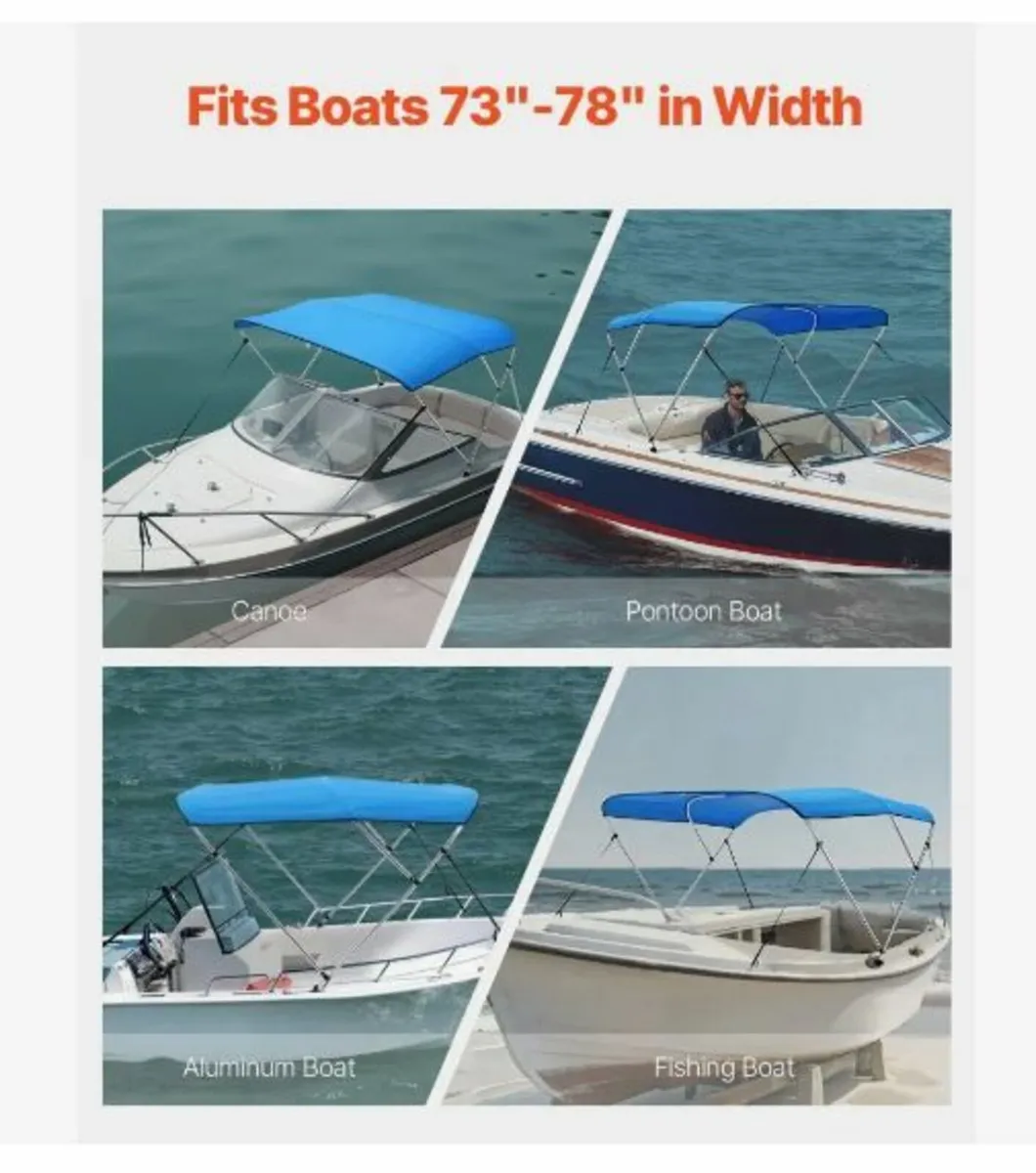 3 Bow Boat Bimini Top, 600D Polyester Canopy - Image 3