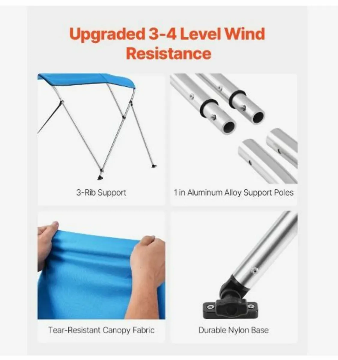 3 Bow Boat Bimini Top, 600D Polyester Canopy - Image 4