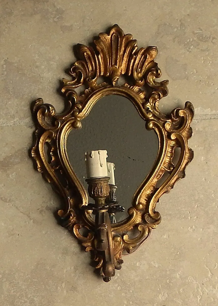 Vintage French Solid Brass Baroque Mirror Sconce - Image 1
