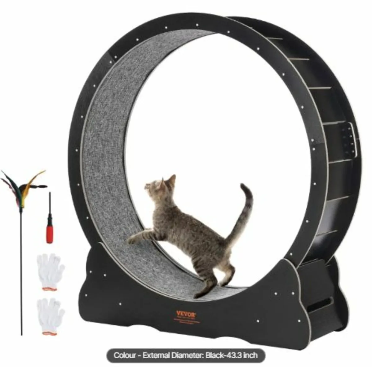 Wooden Cat Exercise Wheel,43.3"Large Cat Treadmil - Image 1