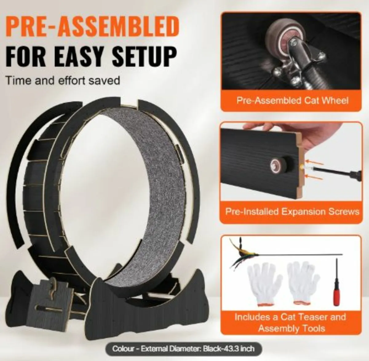 Wooden Cat Exercise Wheel,43.3"Large Cat Treadmil - Image 4