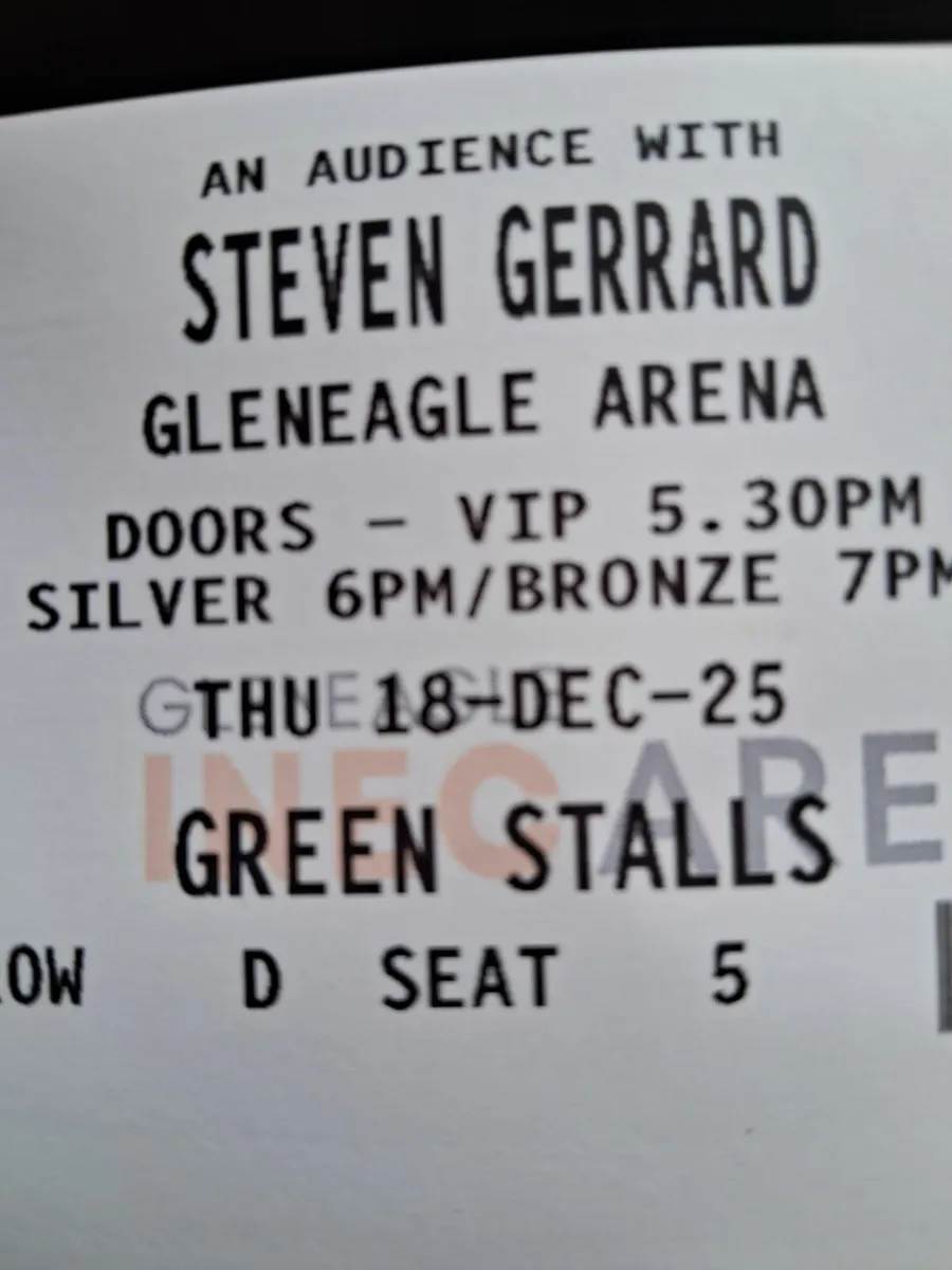 2 Silver VIP Steven Gerrard INEC Arena Tickets - Image 1