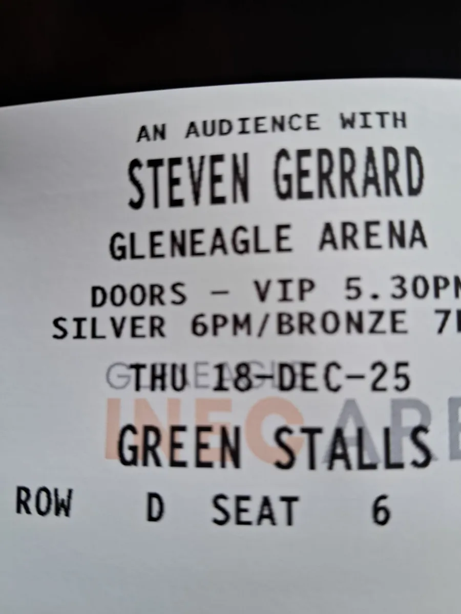 2 Silver VIP Steven Gerrard INEC Arena Tickets - Image 2