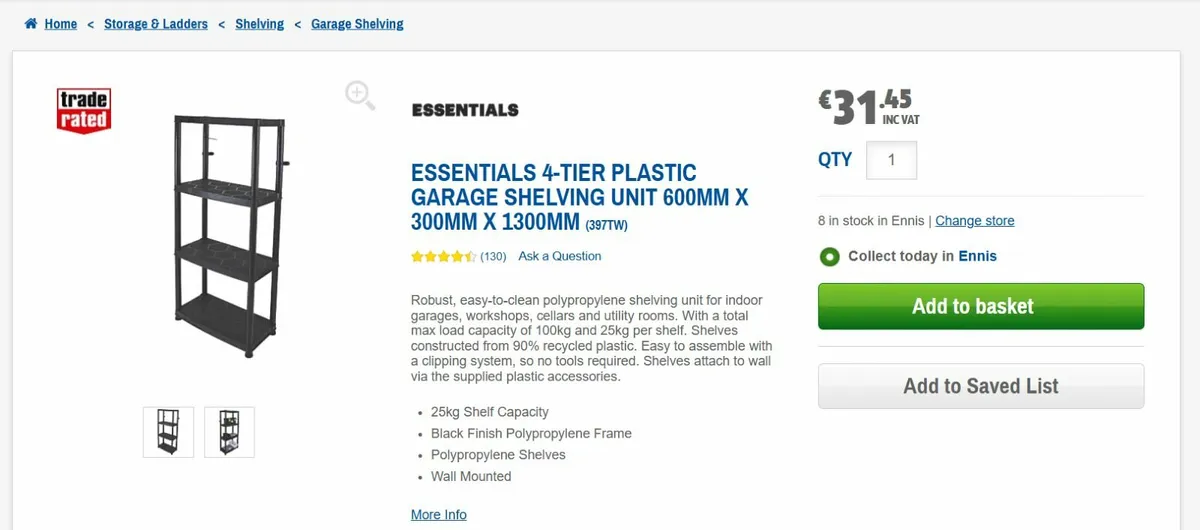 Two 4-Tier Plastic Garage Shelving 600mm x 300mm - Image 2