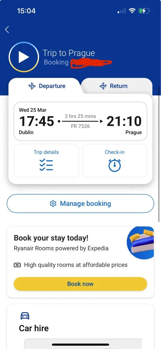 Dublin to Prague return flight 25th -27th March - Image 1