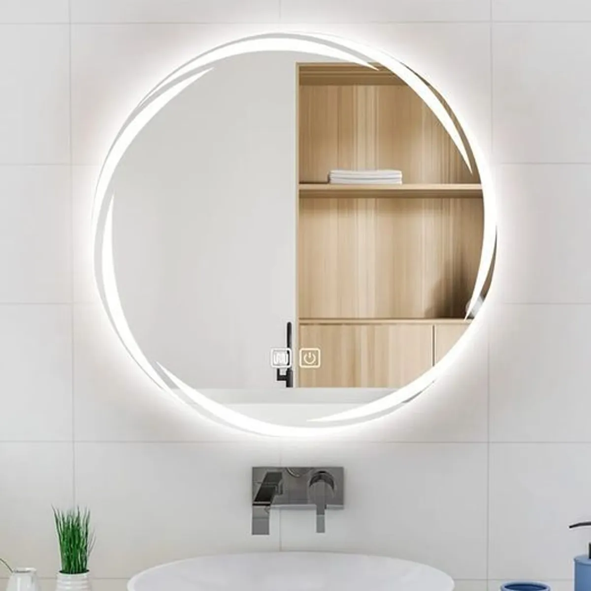 Patterned 800mm Round Bathroom Mirror Wall Mounted Mirror with LED Light, Sleekest Illuminated Vanity Mirror, Anti-Fog Large Circle - Image 1