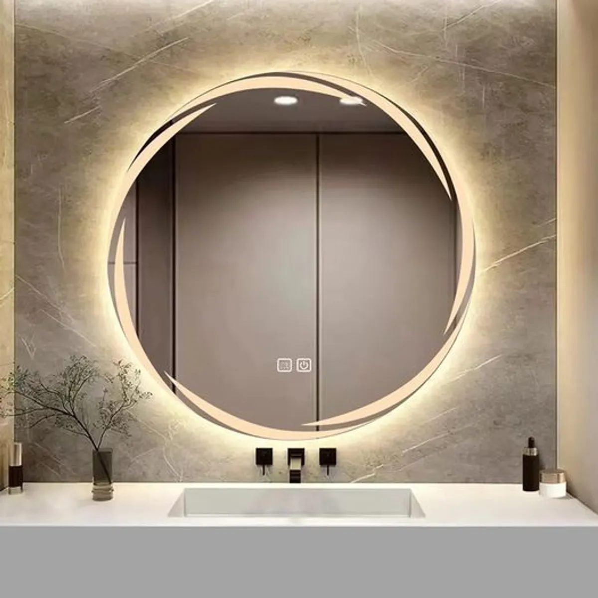 Patterned 800mm Round Bathroom Mirror Wall Mounted Mirror with LED Light, Sleekest Illuminated Vanity Mirror, Anti-Fog Large Circle - Image 2