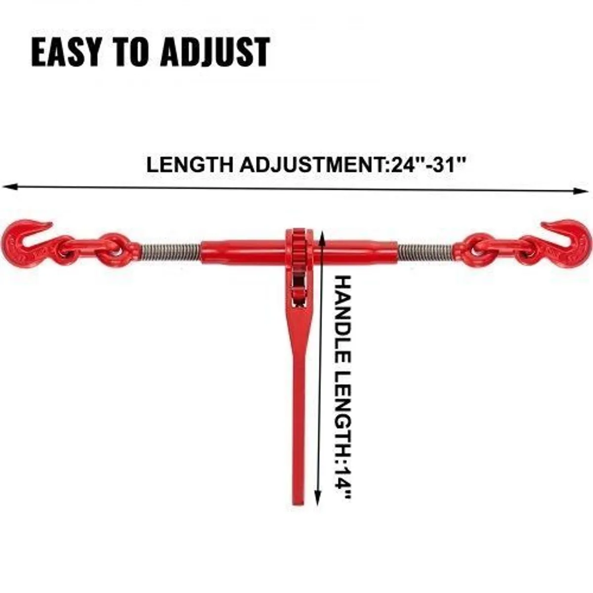 Chain Binder 5/16-3/8, Ratchet Load Binder 6600lbs Capacity, Ratchet Lever Binder with G70 Hooks, Adjustable Length, Ratchet Chain Binder for Tie Down, Hauling, Towing, Red - Image 1