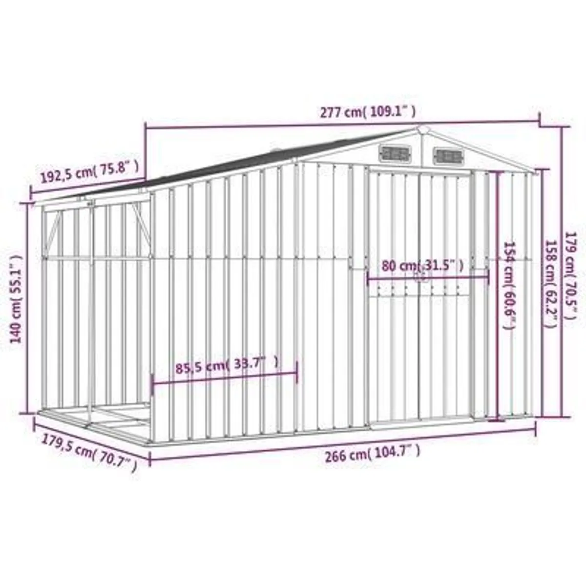 Garden Shed Green 277x192.5x179 cm Galvanised Steel - Image 1