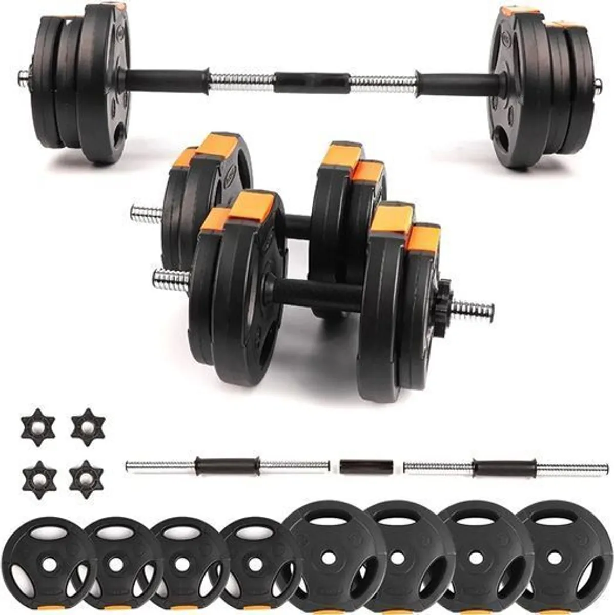 Fitness Dumbbells Weight Set - Adjustable 2-in-1 Barbell Set for Exercise, Muscle and Strength Training - Weight: up to 15kg - Image 2