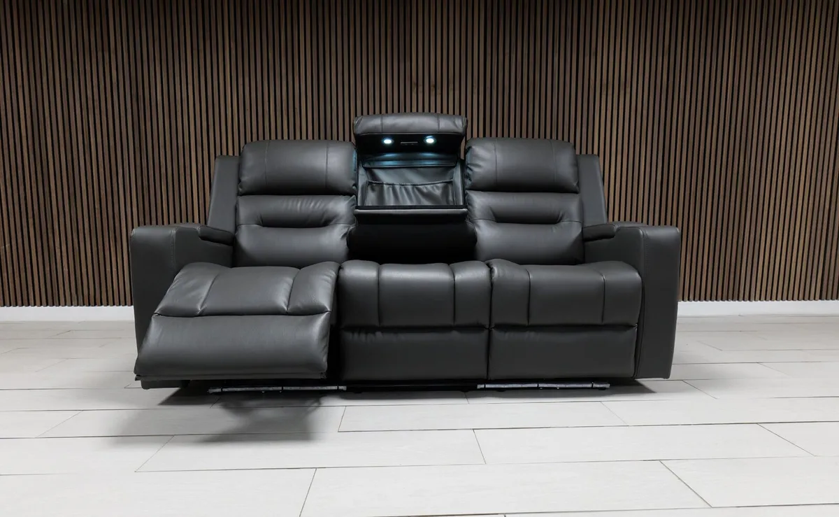 Titan Dark Grey Electric Leather Recliner Sofa - Image 4