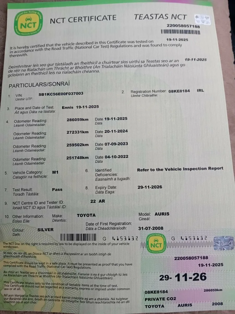 Toyota Auris 08 nct 11/26 - Image 4