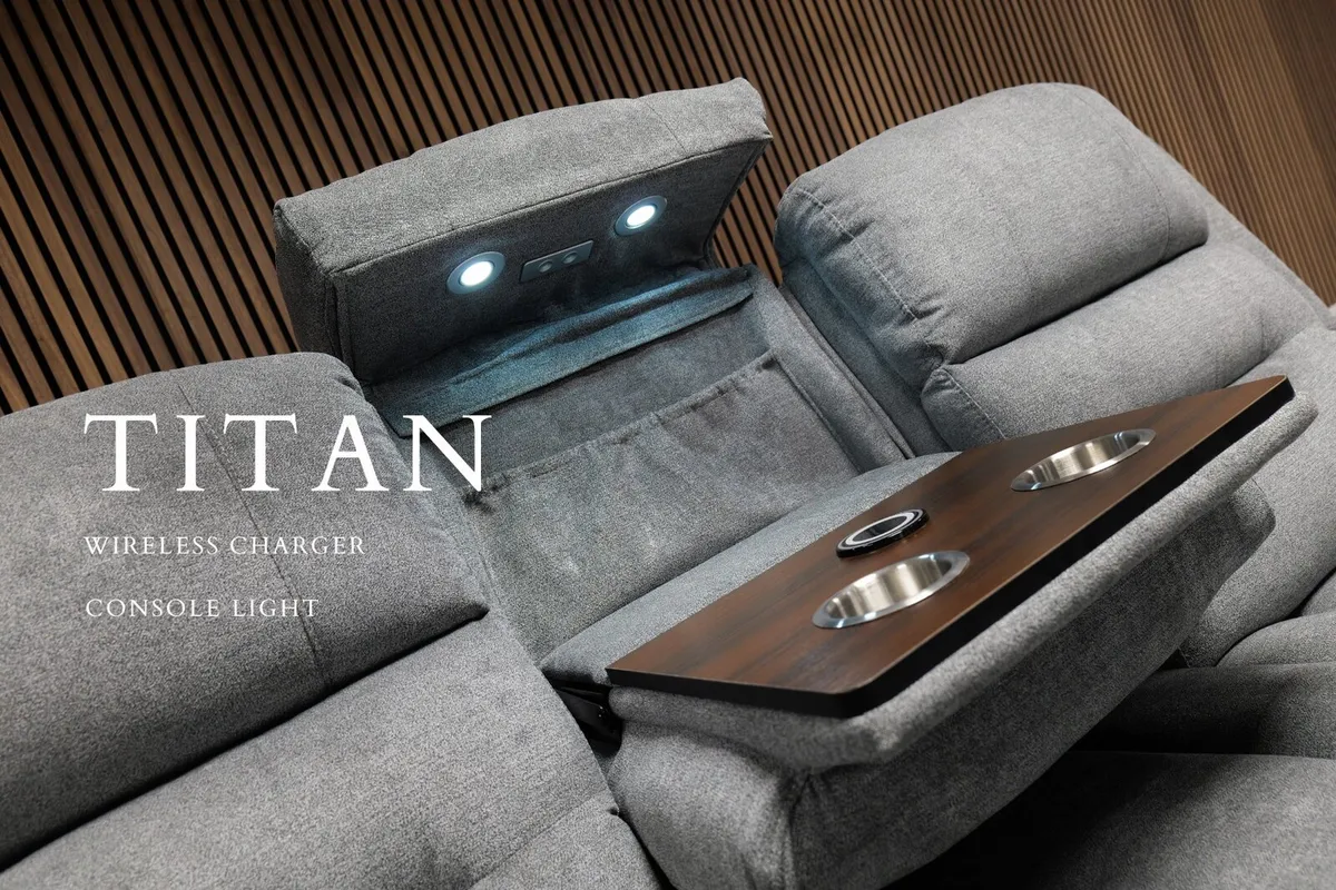 Titan 3+2 Grey Fabric Wireless Charging Recliner - Image 4