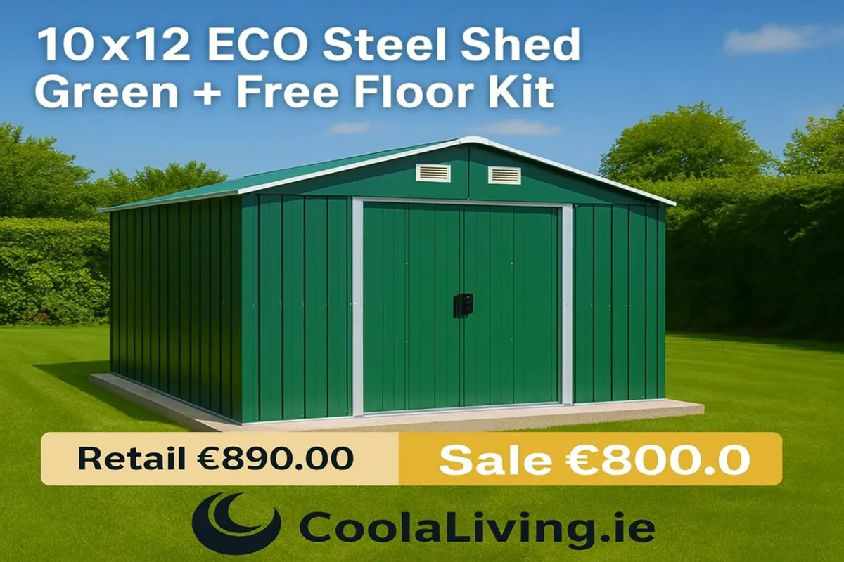 10×12 ECO Steel Garden Shed Green (Free Floor Kit) - Image 1