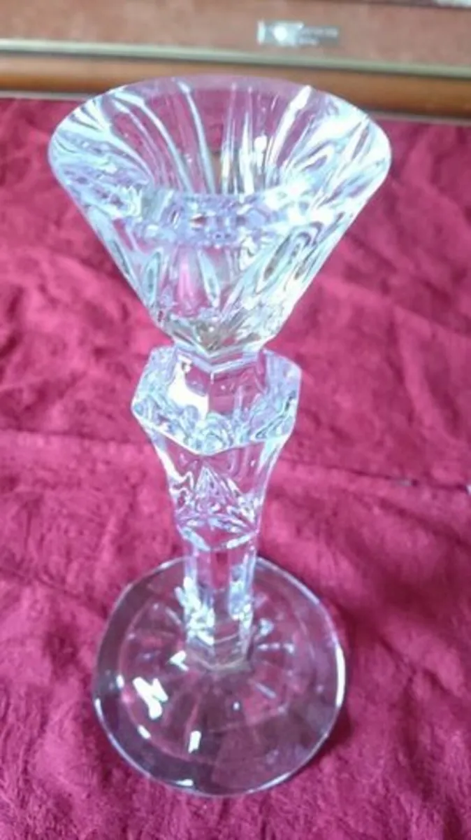 9 Inches Tall Cut Crystal Candle Holder - Image 1