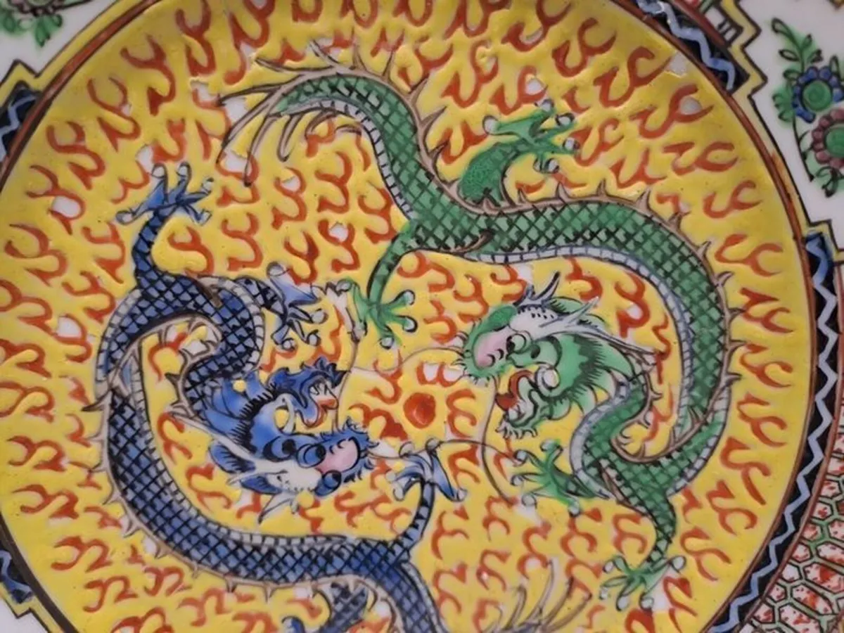 Display plate Chinese with dragons yellow - Image 4