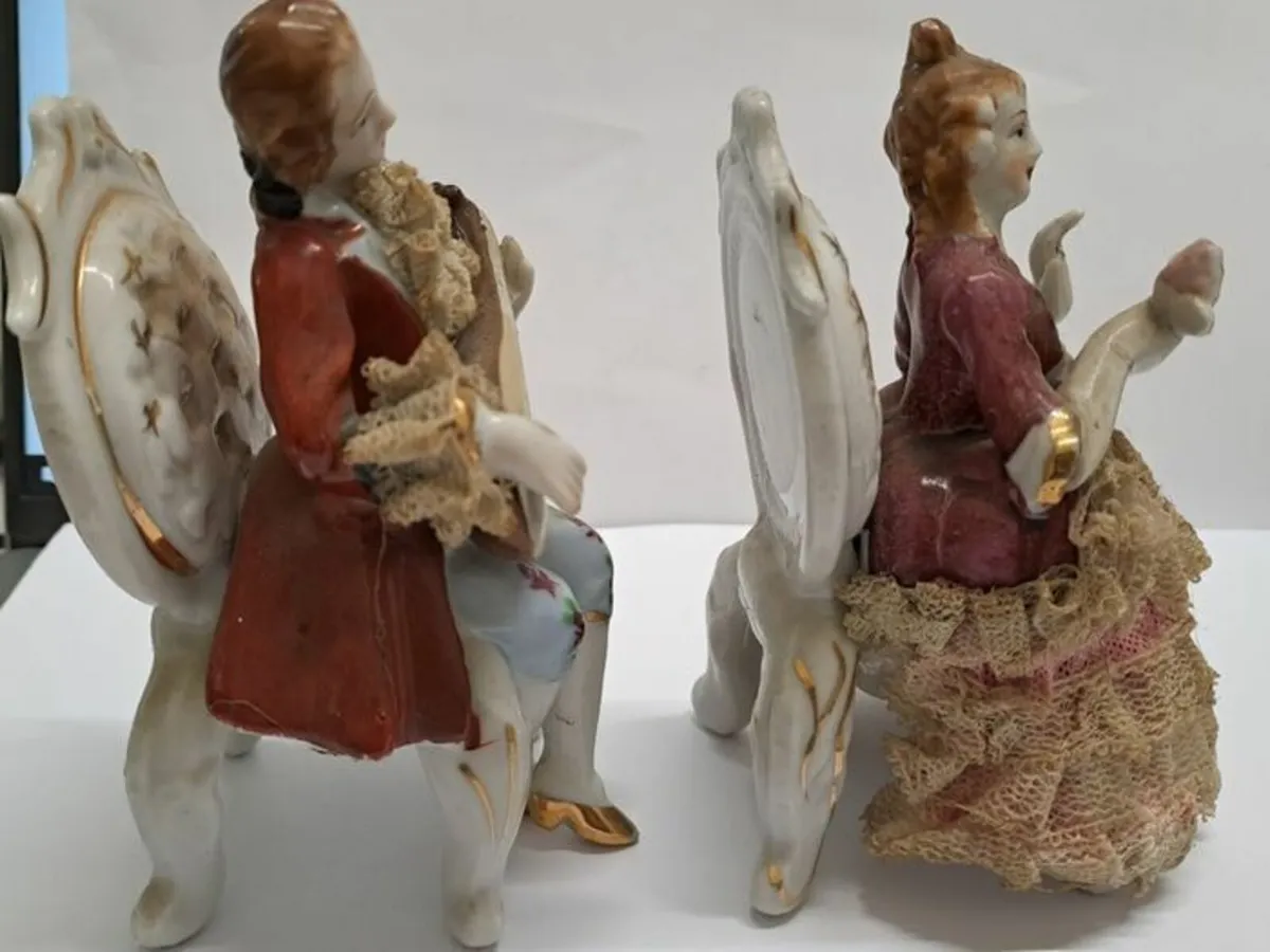 Dresden lace Victorian porcelain figurines - Image 2