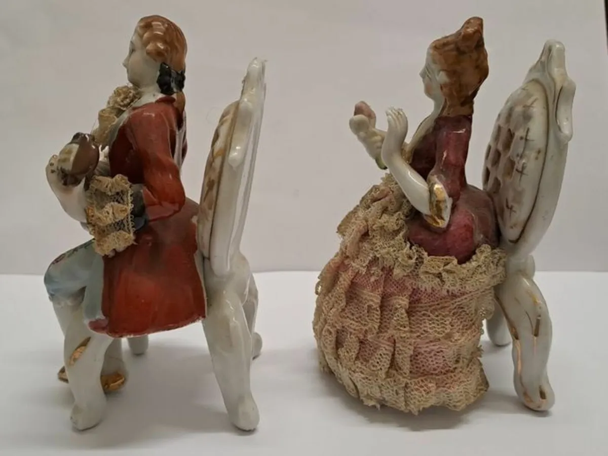 Dresden lace Victorian porcelain figurines - Image 3
