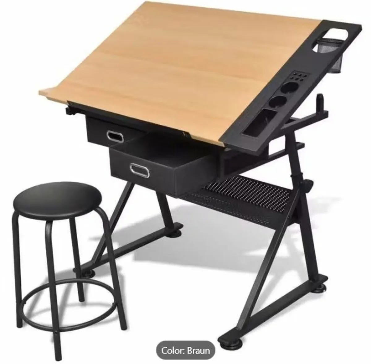Adjustable Drafting Table with Stool Tiltable - Image 1