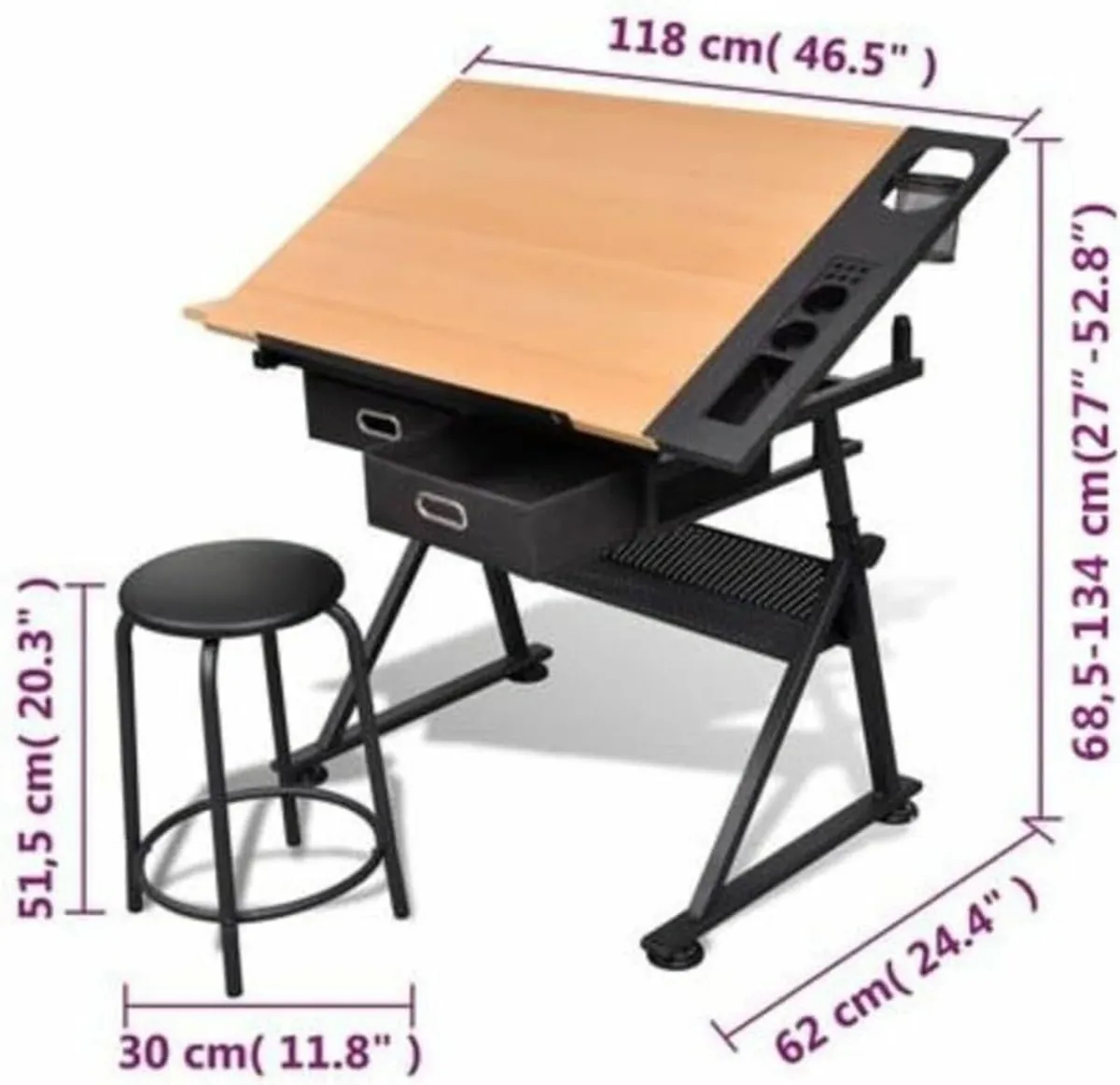 Adjustable Drafting Table with Stool Tiltable - Image 2