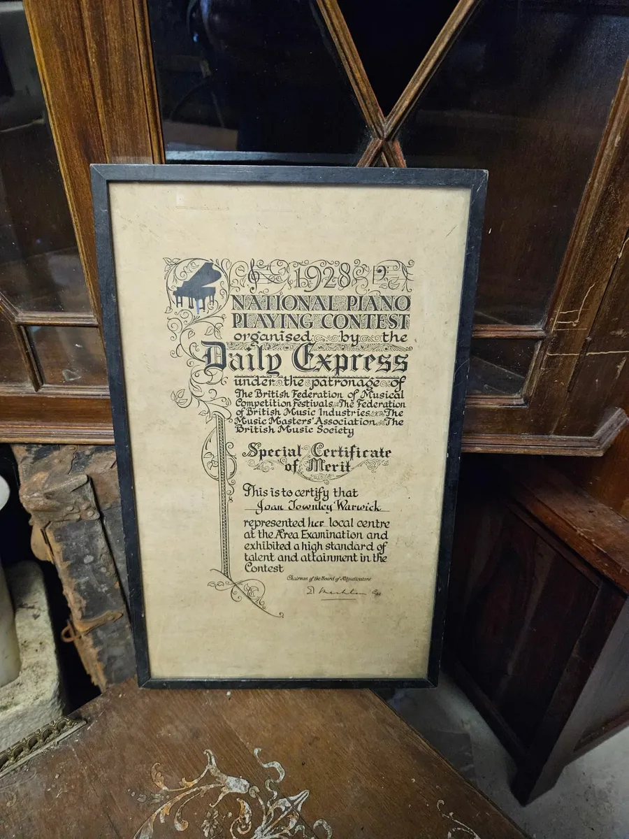 Vintage National Piano Playing Contest Certificate - Image 1