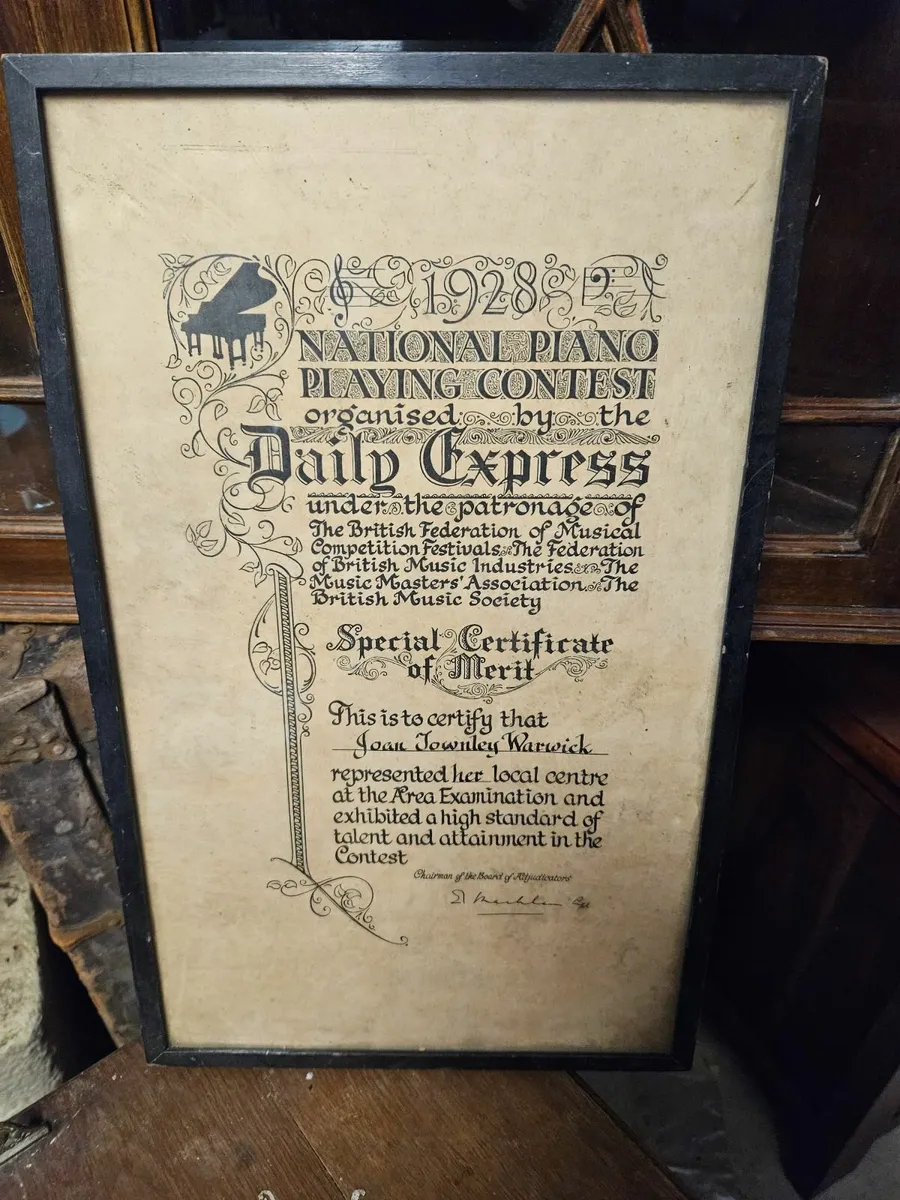 Vintage National Piano Playing Contest Certificate - Image 3