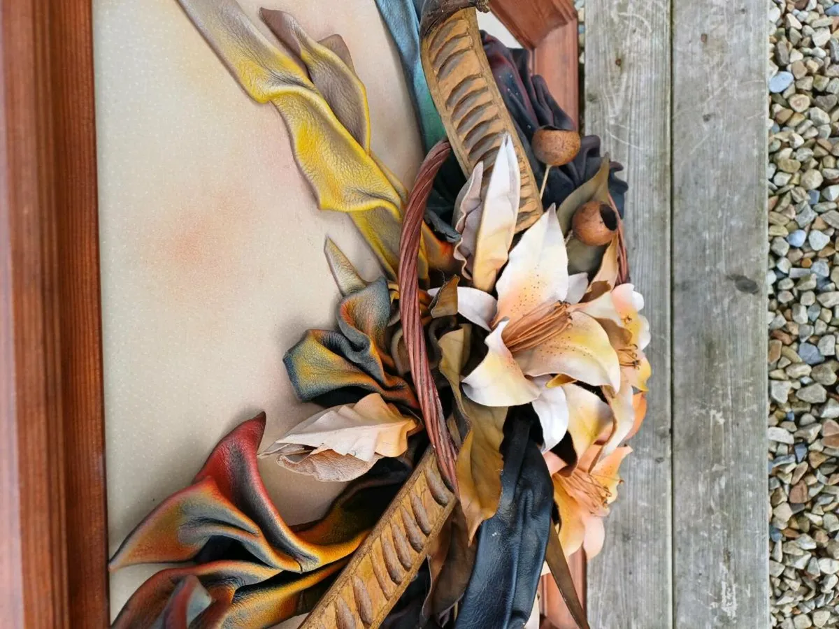 Vintage Leather Floral Artwork Picture - Image 3