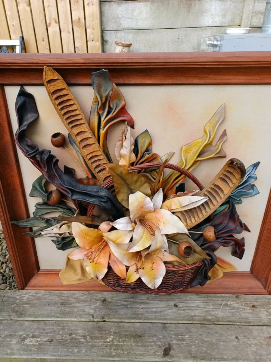 Vintage Leather Floral Artwork Picture - Image 4