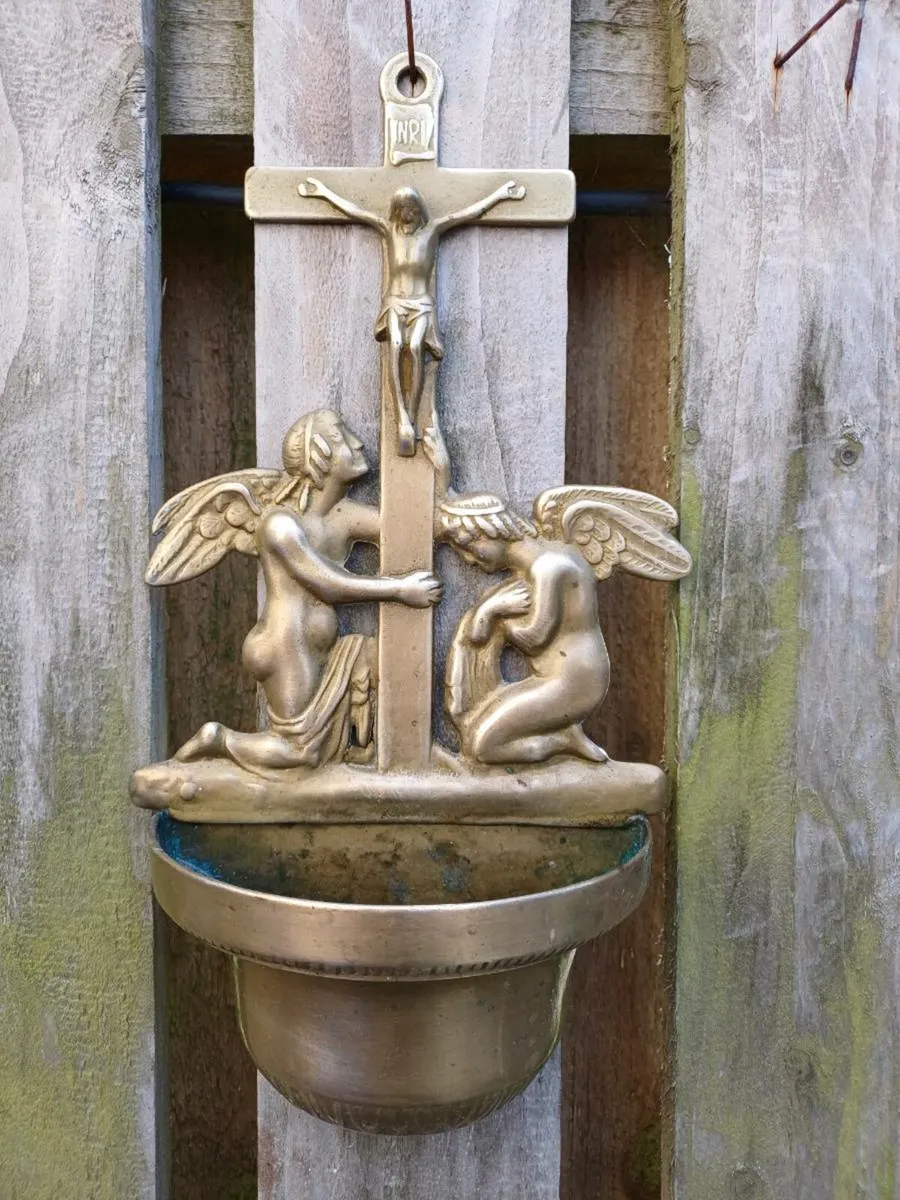 1940/50s French Brass Holy Water Font - Image 1