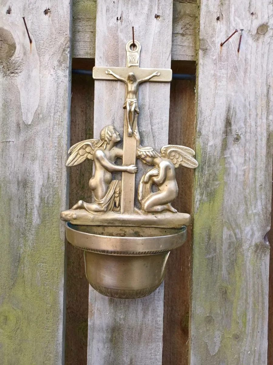 1940/50s French Brass Holy Water Font - Image 3