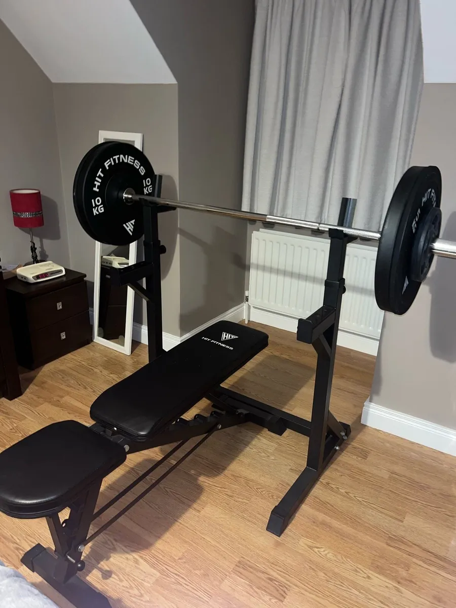 Hit Fitness Bench, Barbell, Weights and Rack - Image 1