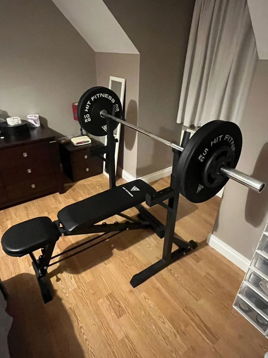 Hit Fitness Bench, Barbell, Weights and Rack - Image 2