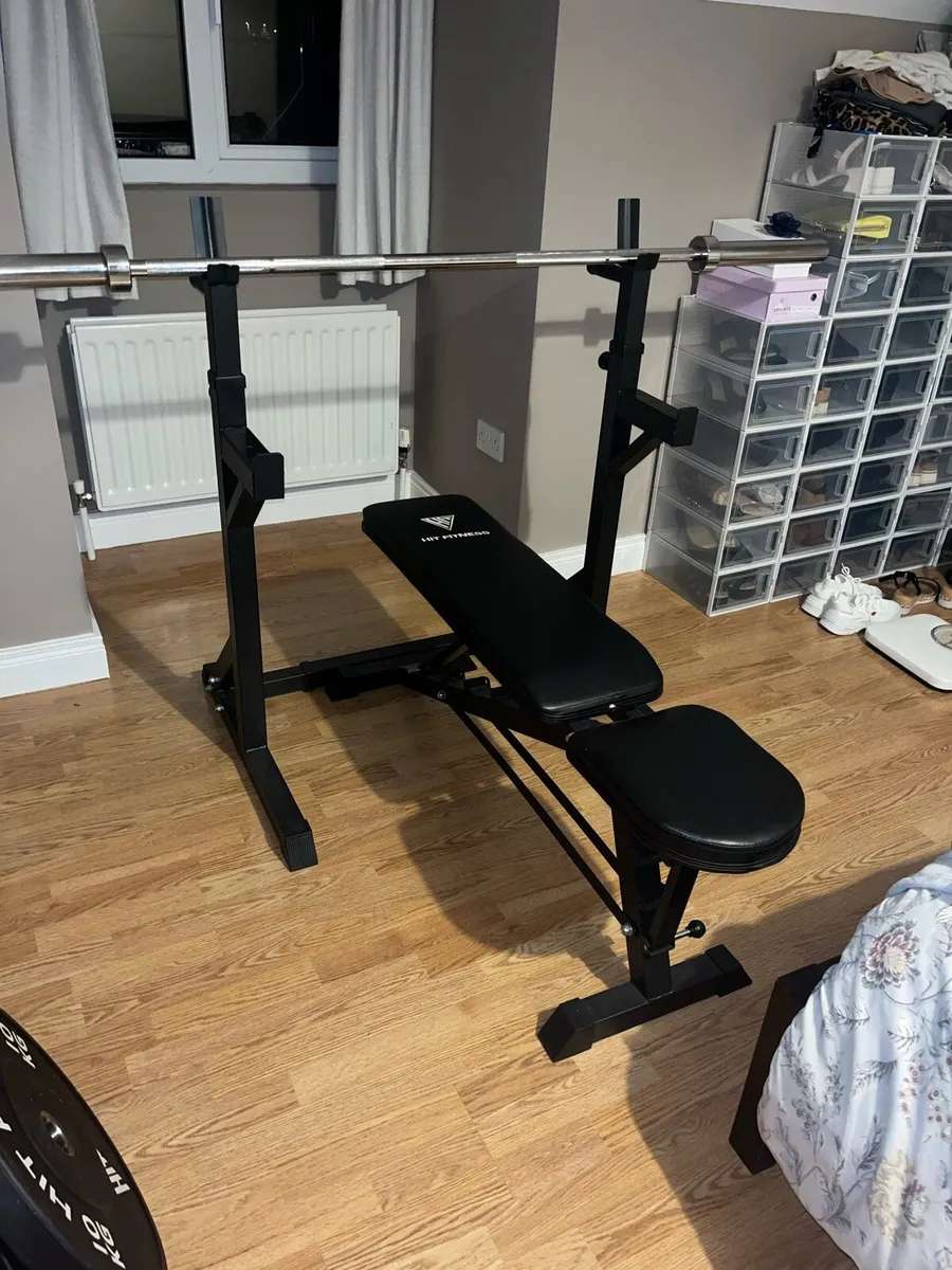 Hit Fitness Bench, Barbell, Weights and Rack - Image 3