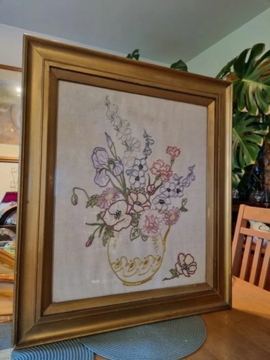 Vintage Framed Embroidery - Image 1