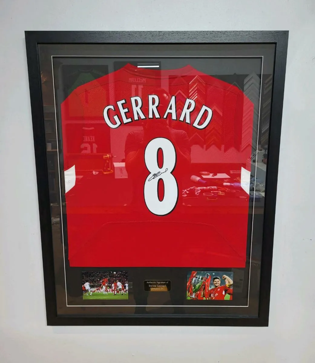 Steven Gerrard No.8 Signed Framed Liverpool Shirt - Image 1