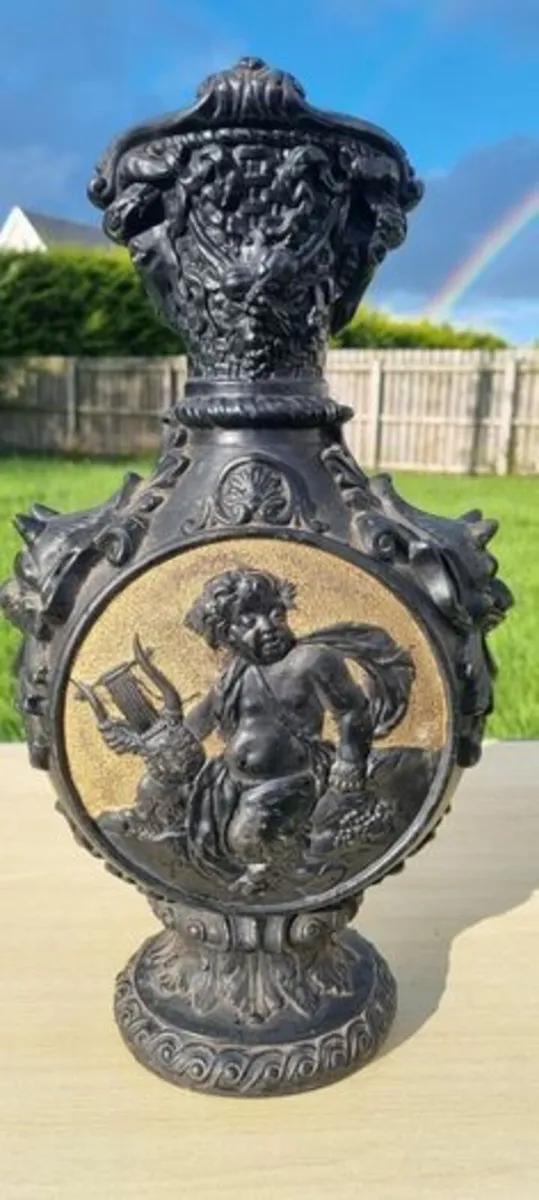 Vintage ornate large vase with cherub - Image 1