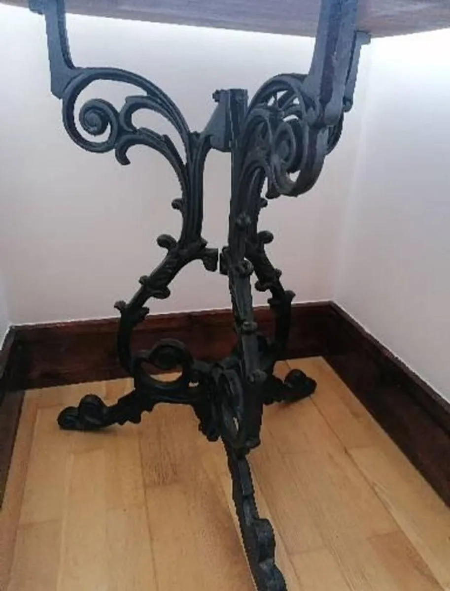Wooden Table with Cast Iron Base - Image 4