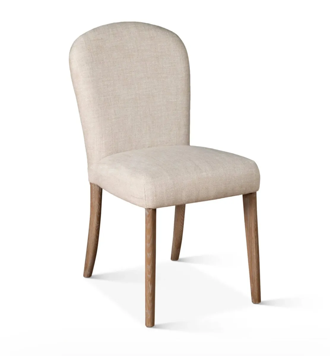 Beige Linen, Leather and Oak Dining Chairs - Image 1