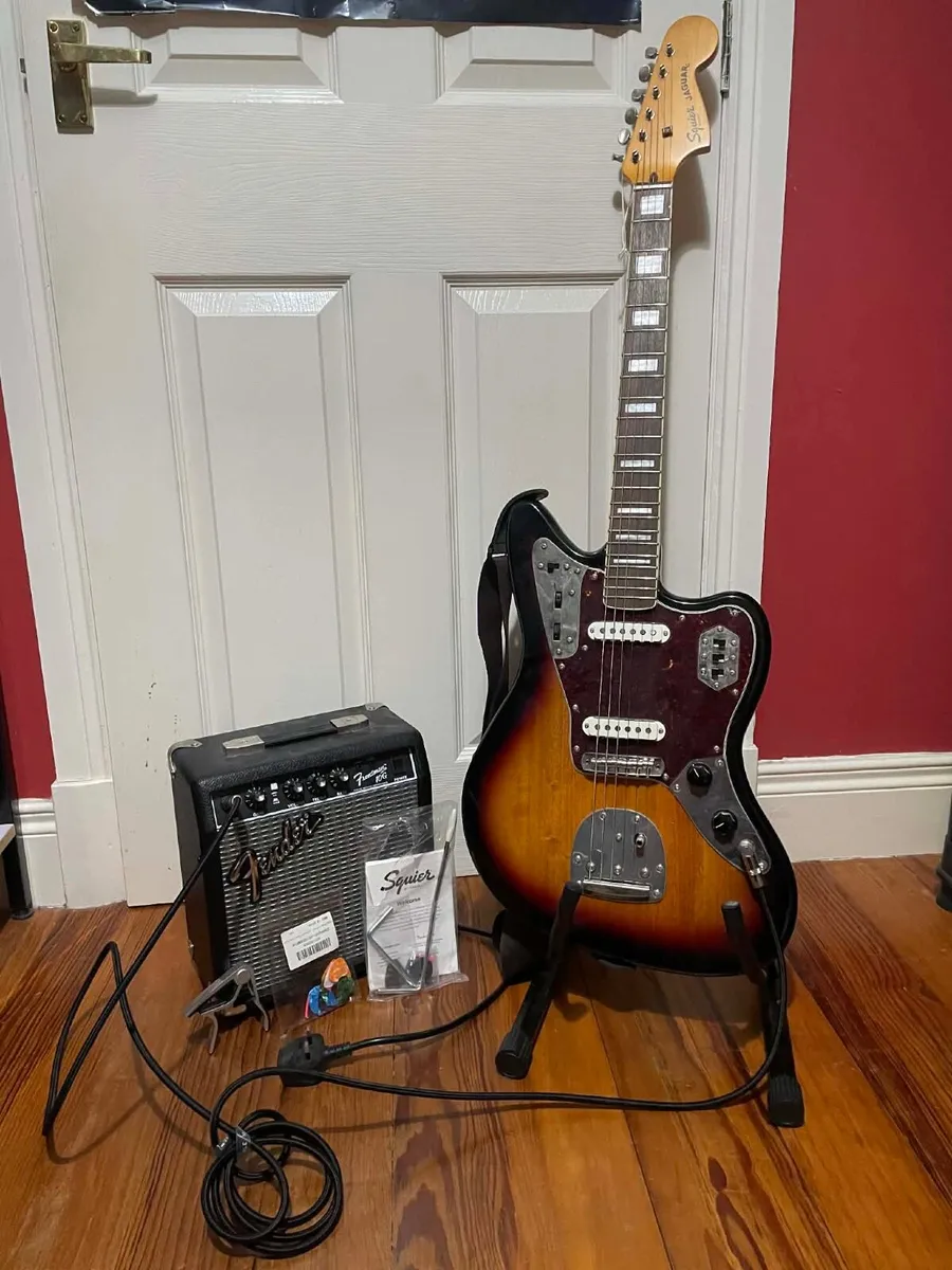 Fender Squire Jaguar Electric Guitar with Amp - Image 1