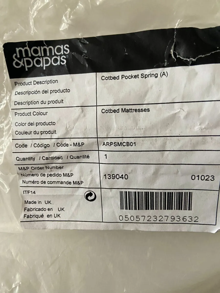 Mamas & Papas cot bed mattress, 140 X 70 X 10 cms - Image 4