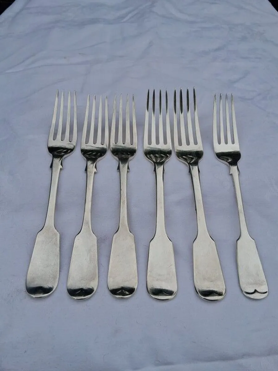 6x Fiddle Pattern Sterling Silver Forks( 424 grams) - Image 1